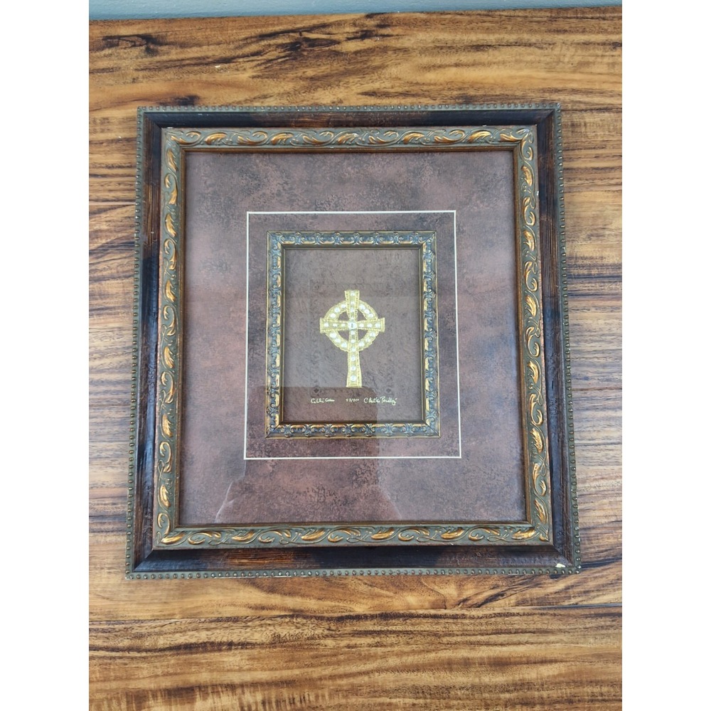 Celtic Cross Embossed Framed Artwork Signed by C. Butler Pendley 93/95 Lmtd Read